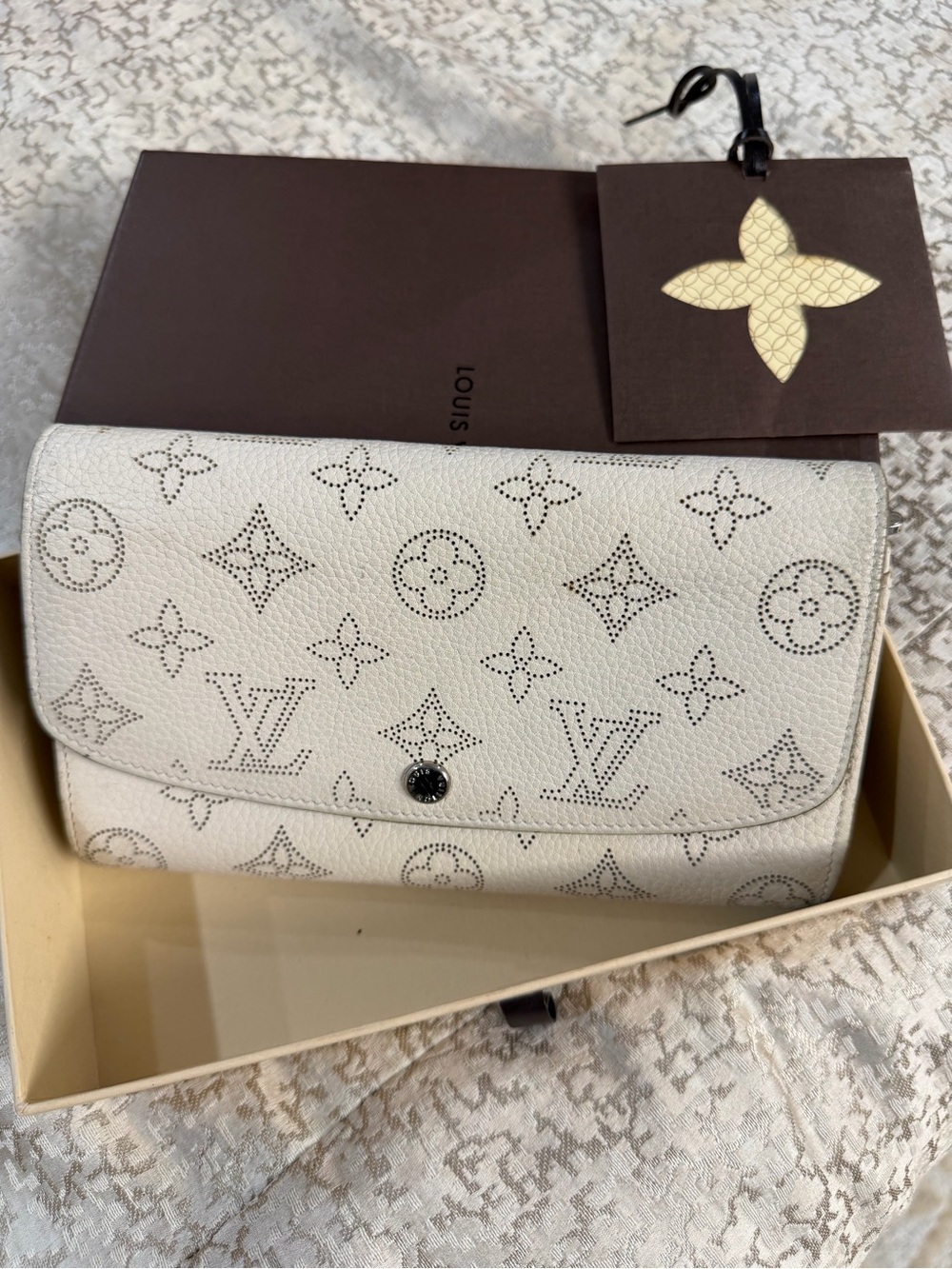 Louis Vuitton Cream Perforated Monogram Flap Wallet